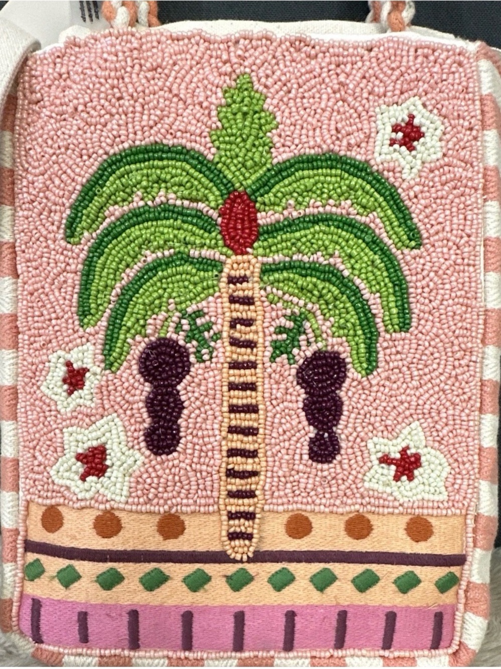 Beaded Palm Tree Crossbody Bag - Pink - Picture 2 of 8